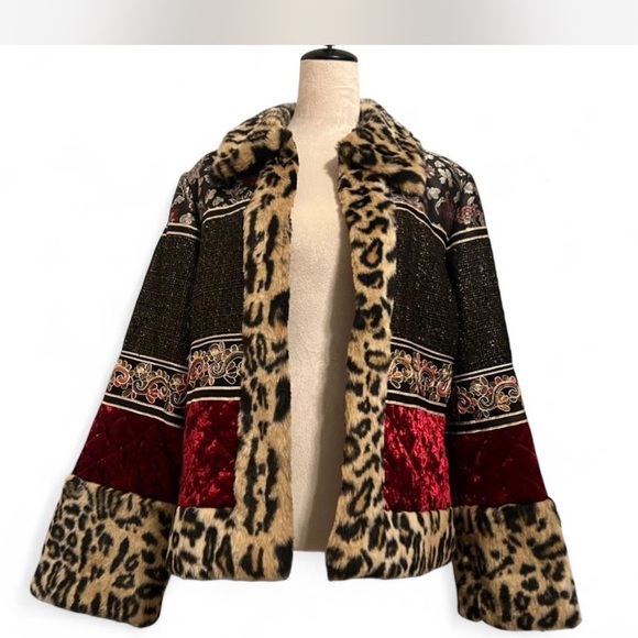 Boston Proper Jackets & Blazers - Boston Proper Leopard and Red Velvet Teddy Jacket